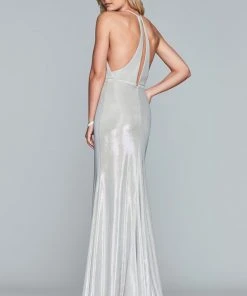 Formal Gowns Faviana - S10215 Halter Metallic Jersey Sheath Dress