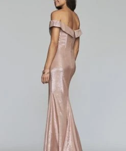 Formal Gowns Faviana - S10216 Metallic Jersey Off-Shoulder Sheath Dress