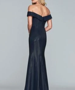 Formal Gowns Faviana - S10216 Metallic Jersey Off-Shoulder Sheath Dress