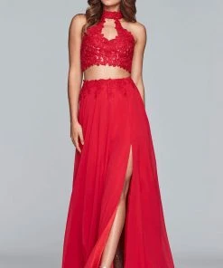 Faviana - S10220 Two Piece Lace High Halter Chiffon A-line Dress Formal Gowns