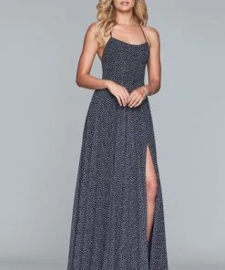 Faviana - S10238 Dotted Chiffon Halter A-line Dress With Slit