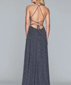 Faviana - S10238 Dotted Chiffon Halter A-line Dress With Slit