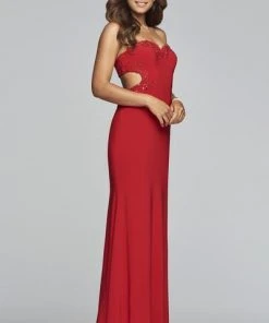 Faviana - S10271 Bead-Embroidered Cutout Strapless Sheath Gown