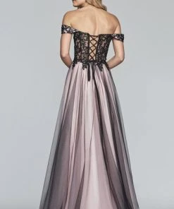 Formal Gowns Faviana - S10290 Beaded Lace Off-Shoulder Evening Gown