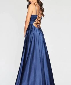 Formal Gowns Faviana - S10429 Pleated Sleeveless V-neck Satin Gown - 1 Pc Navy In Size 6 Available