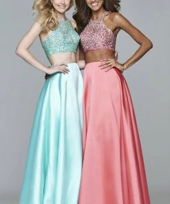 Formal Gowns Faviana - S7827 Frosted Satin Two Piece With Fully Beaded Bodice