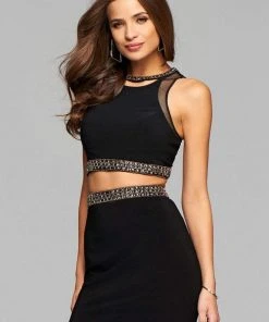 Faviana - S7866 Short Jersey Two-Piece Cocktail Dress With Beaded Trim And Lace-Up Back Cocktail Dresses