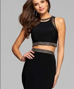 Faviana - S7866 Short Jersey Two-Piece Cocktail Dress With Beaded Trim And Lace-Up Back Cocktail Dresses