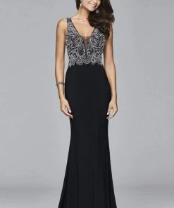 Faviana - S7915 Long Jersey Fit And Flare Dress With Beaded Bodice Formal Gowns