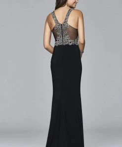 Faviana - S7915 Long Jersey Fit And Flare Dress With Beaded Bodice Formal Gowns