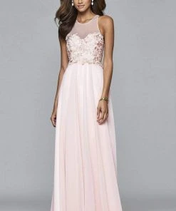 Formal Gowns Faviana - S7997 Long Chiffon Fit And Flare With Applique Top