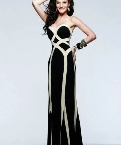 Faviana - Strapless Jersey Gown With Linear Pattern 7571 Formal Gowns