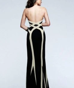 Faviana - Strapless Jersey Gown With Linear Pattern 7571 Formal Gowns