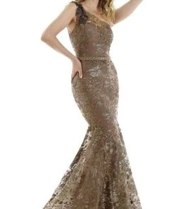 Feriani Couture - Asymmetric Embroidered Formal Dress 20122 - 1 Pc Navy In Size 10 Available