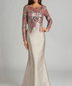 Feriani Couture - Embellished Fitted Long Sleeves Dress 18606