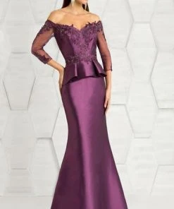 Feriani Couture - Off Shoulder Peplum Trumpet Gown 18574 11 Feriani Couture - Off Shoulder Peplum Trumpet Gown 18574