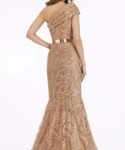 Feriani Couture - Pleated One Shoulder Lace Gown 18916 - 1 Pc Apricot In Size 6 Available