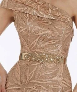 Feriani Couture - Pleated One Shoulder Lace Gown 18916 - 1 Pc Apricot In Size 6 Available 7 Feriani Couture - Pleated One Shoulder Lace Gown 18916 - 1 Pc Apricot In Size 6 Available