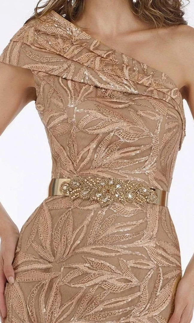 Feriani Couture - Pleated One Shoulder Lace Gown 18916 - 1 Pc Apricot In Size 6 Available 5 Feriani Couture - Pleated One Shoulder Lace Gown 18916 - 1 Pc Apricot In Size 6 Available