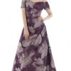 Formal Gowns Feriani Couture - Short Sleeve Floral Off Shoulder Dress 20116 - 1 Pc Purple In Size 16 Available