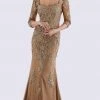Feriani Couture - Quarter Length Sleeve Appliqued Sheath Gown 26271 - 1 Pc Bronze In Size 10 Available Formal Gowns 1 Feriani Couture - Quarter Length Sleeve Appliqued Sheath Gown 26271 - 1 Pc Bronze In Size 10 Available Formal Gowns