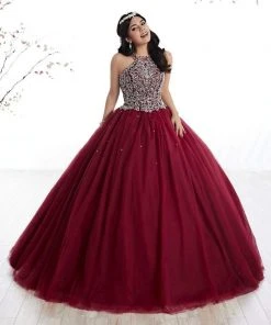 Fiesta Gowns - 56316 Sleeveless Beaded Halter Tulle Ballgown Plus Size Dresses