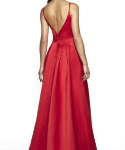 Blush By Alexia Designs Flair Prom - 19016 Sleeveless V Neck A-Line Satin Gown With Slit