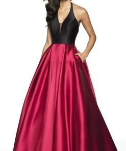 Blush By Alexia Designs Flair Prom - 19019 Two Tone Deep Halter V-neck Mikado Ballgown Formal Gowns