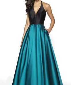 Blush By Alexia Designs Flair Prom - 19019 Two Tone Deep Halter V-neck Mikado Ballgown Formal Gowns