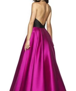 Blush By Alexia Designs Flair Prom - 19019 Two Tone Deep Halter V-neck Mikado Ballgown Formal Gowns