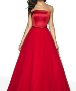 Blush By Alexia Designs Flair Prom - 19022 Strapless Satin Bodice Bow Accent Tulle A-Line Gown Formal Gowns