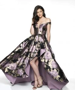 Blush By Alexia Designs Flair Prom - 19094 Brocade Off-Shoulder High Low A-line Dress