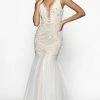 Blush By Alexia Designs Flair Prom - Embellished Illusion Plunging Neck Tulle Trumpet Dress 19213 - 1 Pc Ivory/Nude In Size 8 Available