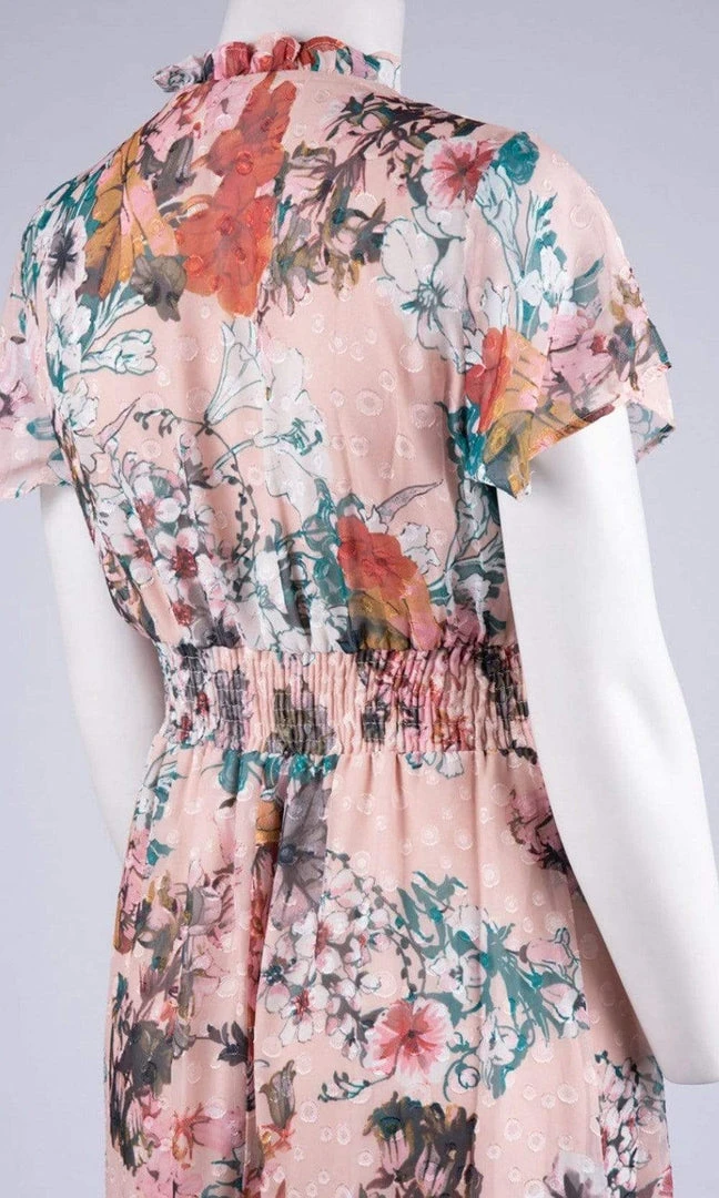 Gabby Skye - 18176M Smocked Waistband V Neck Floral Print Dress Cocktail Dresses 6 Gabby Skye - 18176M Smocked Waistband V Neck Floral Print Dress Cocktail Dresses