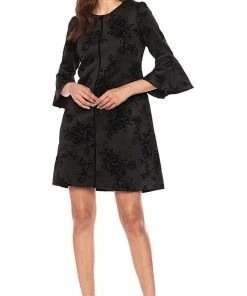 Gabby Skye - 18474M Floral Jacquard Bell Sleeve Seam Down Short Dress Cocktail Dresses