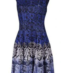 Gabby Skye - 56339MG Multi-Print Gradient Knit Lace A-Line Dress
