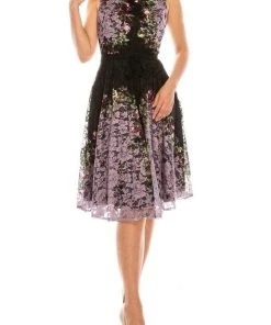 Gabby Skye - 57369MG Sleeveless Floral Print Lace A-Line Dress Cocktail Dresses