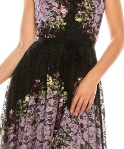 Gabby Skye - 57369MG Sleeveless Floral Print Lace A-Line Dress Cocktail Dresses