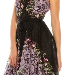 Gabby Skye - 57369MG Sleeveless Floral Print Lace A-Line Dress Cocktail Dresses