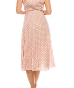 Gabby Skye - 57538MG Polka Dot Ruffle Neckline Faux Wrap Dress
