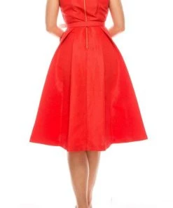 Cocktail Dresses Gabby Skye - 57677MG Notched Square Neckline Jacquard Midi Dress