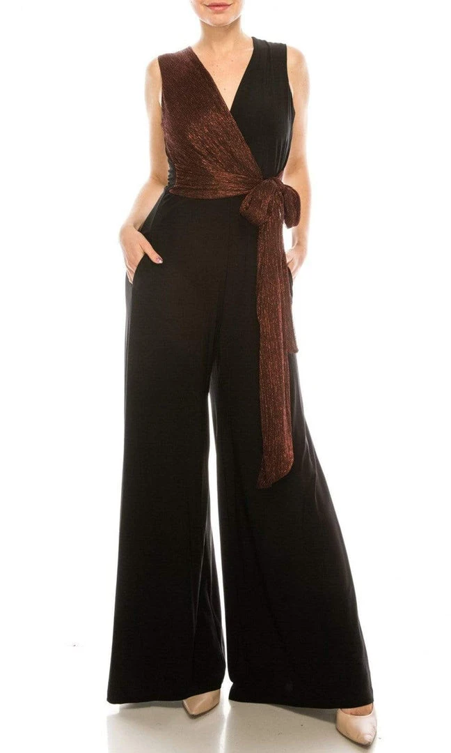 Gabby Skye - 85172M Dual Toned Metallic Waist Tie Wide Leg Jumpsuit Prom Dresses 8 Gabby Skye - 85172M Dual Toned Metallic Waist Tie Wide Leg Jumpsuit Prom Dresses