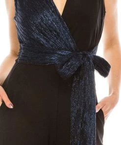 Gabby Skye - 85172M Dual Toned Metallic Waist Tie Wide Leg Jumpsuit Prom Dresses 13 Gabby Skye - 85172M Dual Toned Metallic Waist Tie Wide Leg Jumpsuit Prom Dresses