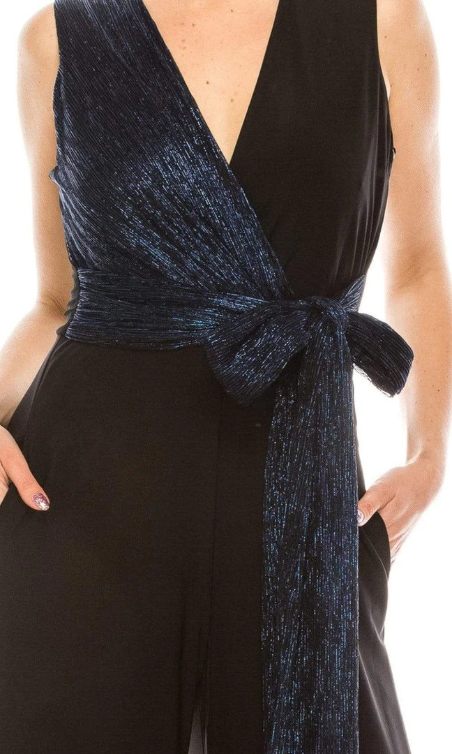 Gabby Skye - 85172M Dual Toned Metallic Waist Tie Wide Leg Jumpsuit Prom Dresses 6 Gabby Skye - 85172M Dual Toned Metallic Waist Tie Wide Leg Jumpsuit Prom Dresses