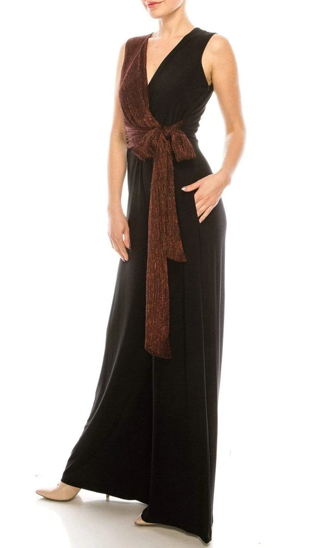 Gabby Skye - 85172M Dual Toned Metallic Waist Tie Wide Leg Jumpsuit Prom Dresses 9 Gabby Skye - 85172M Dual Toned Metallic Waist Tie Wide Leg Jumpsuit Prom Dresses