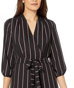 Prom Dresses Gabby Skye - 91139MG Quarter Sleeve Stripe V-Neck Jumpsuit