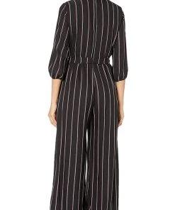 Prom Dresses Gabby Skye - 91139MG Quarter Sleeve Stripe V-Neck Jumpsuit