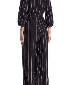 Prom Dresses Gabby Skye - 91139MG Quarter Sleeve Stripe V-Neck Jumpsuit