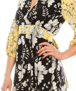 Gabby Skye - 91196MG Quarter Sleeve Floral Color Block A-Line Dress Cocktail Dresses