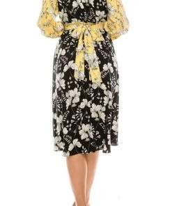 Gabby Skye - 91196MG Quarter Sleeve Floral Color Block A-Line Dress Cocktail Dresses